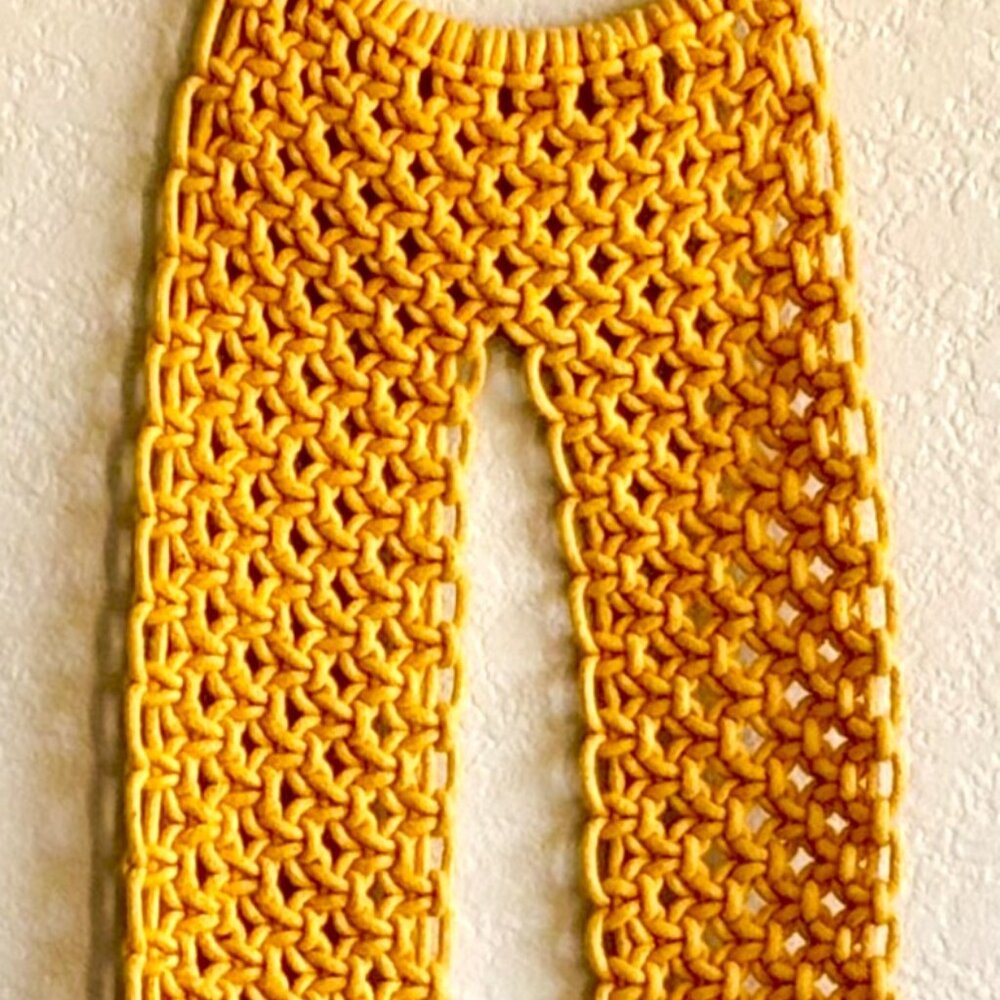 Handcrafted Artisanal Gold Mustard Macramé Plant Pot Hanger Holder Wall Hanging